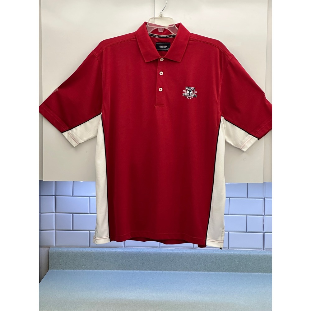 Ashworth 2010 US Open Pebble Beach Polo Shirt Mens XL Red White Golf Pima Cotton